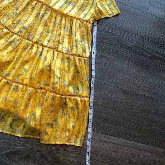 Urban Outfitters Yellow Gold Pippa Chiffon Tiered Floral Mini Dress Size XS - Picture 9 of 14